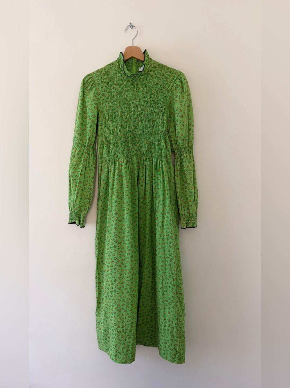 Vintage Original Western Prairie Cottagecore Maxi Smocked Long Sleeve Midi Dress